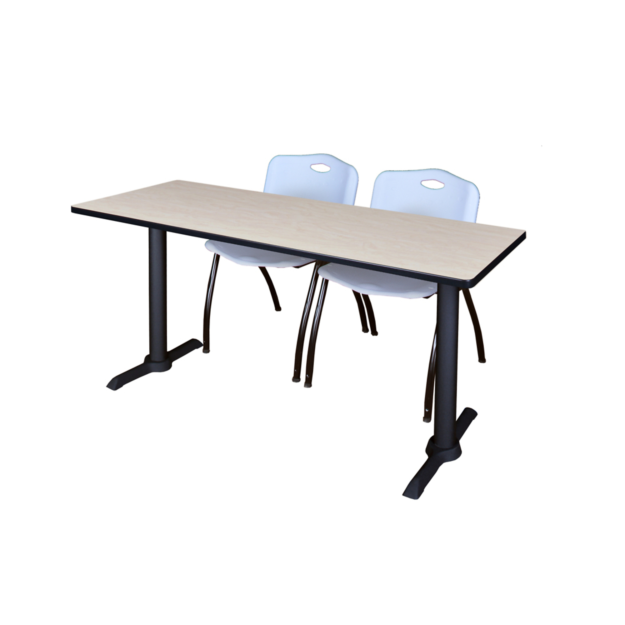 Regency Cain Training Seminar Table with T-Base — 60in. x 24in., Maple/Cherry, Includes 2 Grey Stack Chairs, Model# MTRCT6024PL47GY